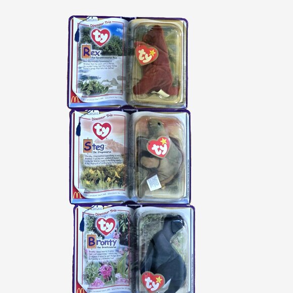 McDonald's Ty Dinosaur Trio Teenie Beanie Babies ~ Rex Steg Bronty ~ New in Box - Picture 6 of 7